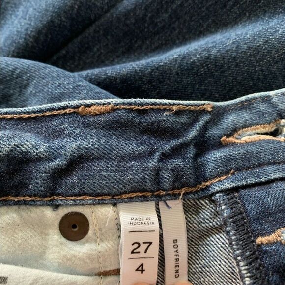 Boyfriend Jeans Size 27 4 LOFT Dark Wash Blue Denim Pants Button Fly 100% Cotton - Picture 6 of 8
